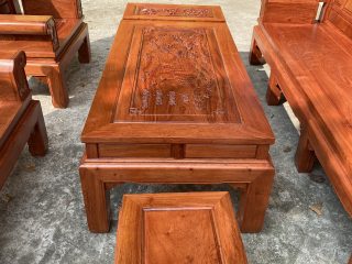 Bộ bàn ghế Âu Á chương cuốn thư 6 món gỗ hương đá (Cô Loan, Hải Dương)