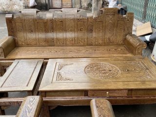 Bộ bàn ghế Âu Á chương cuốn thư 6 món gỗ mun đuôi công (Anh Nghị, Thái Bình)