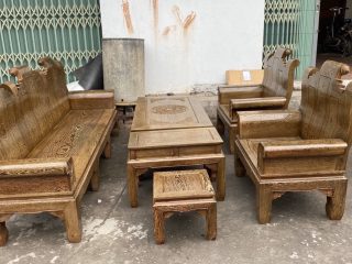 Bộ bàn ghế Âu Á chương cuốn thư 6 món gỗ mun đuôi công (Anh Nghị, Thái Bình)