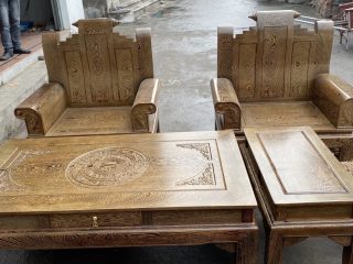 Bộ bàn ghế Âu Á chương cuốn thư 6 món gỗ mun đuôi công (Anh Nghị, Thái Bình)