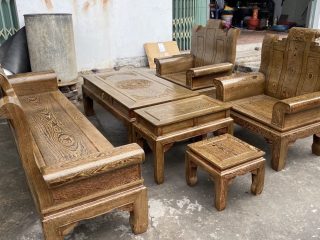 Bộ bàn ghế Âu Á chương cuốn thư 6 món gỗ mun đuôi công (Anh Nghị, Thái Bình)