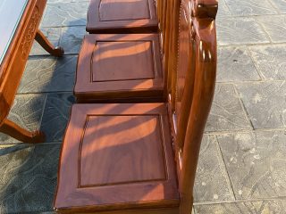 Bộ bàn ăn 8 ghế hoa lá tây bàn chữ nhật bo tròn góc (Anh Quý, Hà Nội)