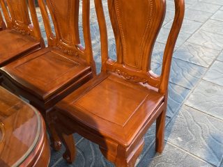 Bộ bàn ăn 8 ghế hoa lá tây bàn chữ nhật bo tròn góc (Anh Quý, Hà Nội)