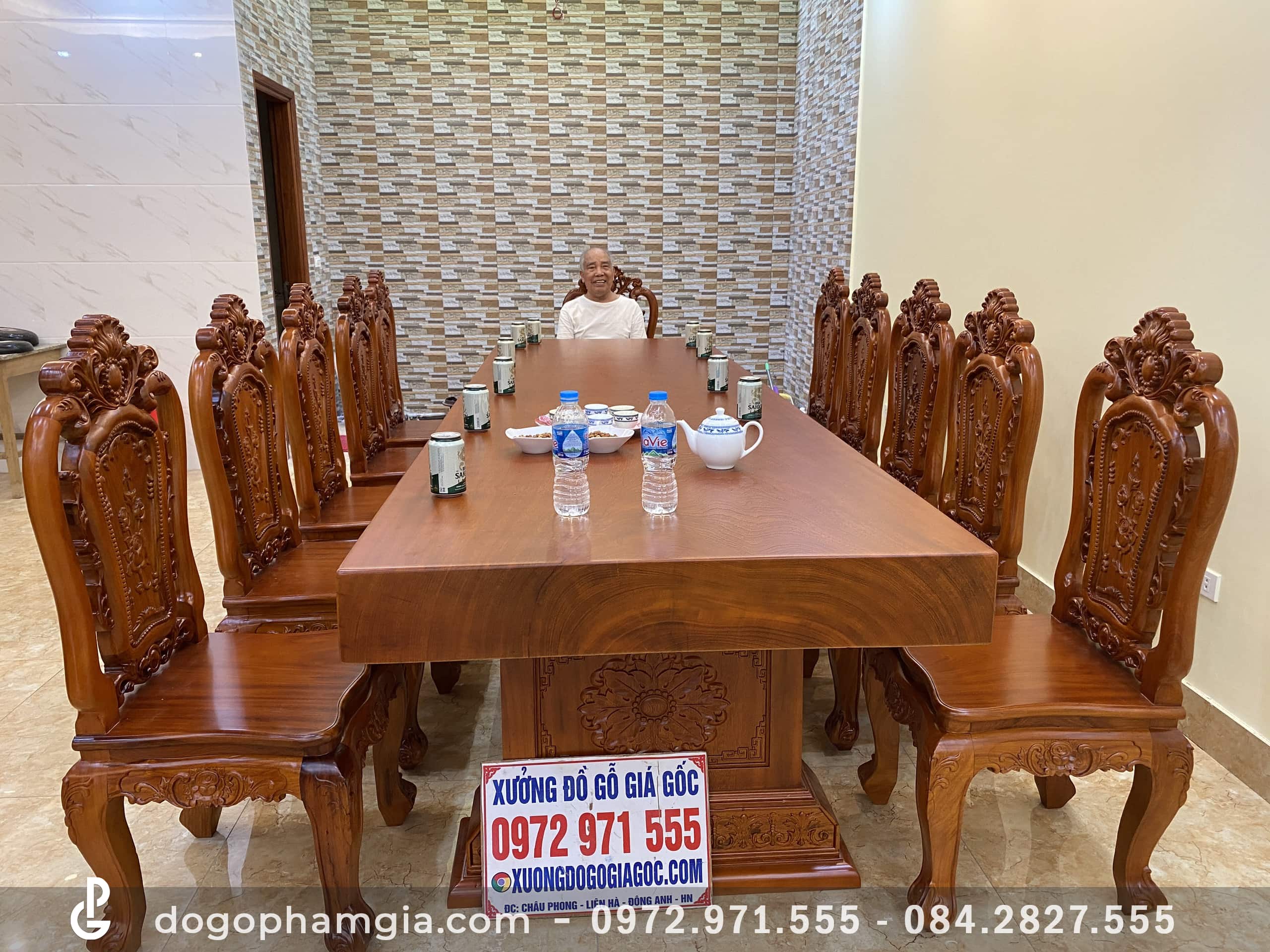 Bộ bàn ăn nguyên khối gỗ hương đá 12 ghế louis hoa hồng (bác Vượng ...