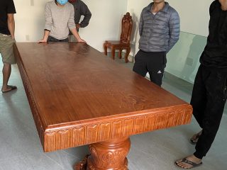 Bàn ăn nguyên khối gỗ hương đá bộ 8 ghế hồng hạc đục 2 mặt siêu đẹp