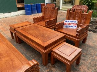 Bộ bàn ghế Âu Á chương voi gỗ hương đá 6 món tay đặc nguyên khối