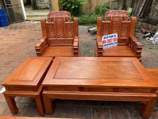 Bộ bàn ghế Âu Á chương voi gỗ hương đá 6 món tay đặc nguyên khối