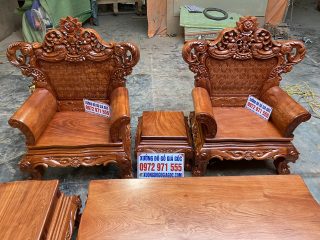 Bộ bàn ghế Hoàng Gia 6 món gỗ hương đá mặt tràn siêu vân (Anh Phương, Thanh Hóa)