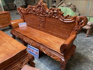 Bộ bàn ghế Hoàng Gia 6 món gỗ hương đá mặt tràn siêu vân (Anh Phương, Thanh Hóa)