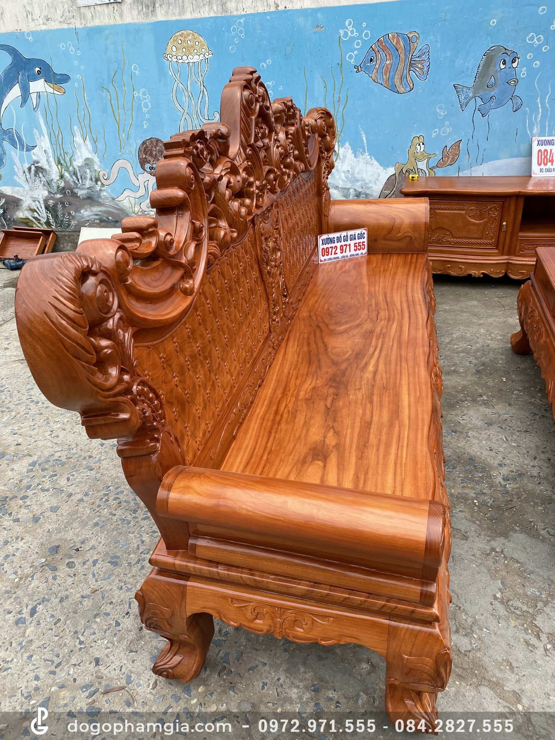 Bộ bàn ghế Hoàng Gia 6 món gỗ hương đá mặt ván tràn (Anh Thái ...