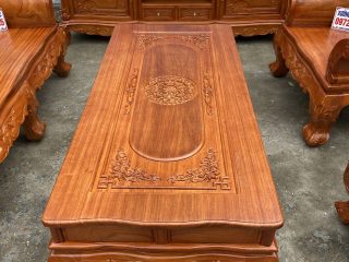 Bộ bàn ghế Hoàng Gia 6 món gỗ hương đá mặt ván tràn (Anh Thái, Tuyên Quang)