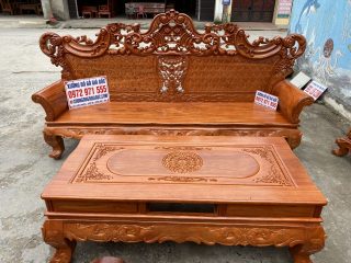 Bộ bàn ghế Hoàng Gia 6 món gỗ hương đá mặt ván tràn (Anh Thái, Tuyên Quang)