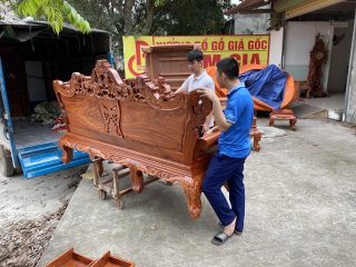 Bộ bàn ghế Hoàng Gia v3 gỗ hương đá vách trơn siêu vân (Anh Giang, Hà Nội)