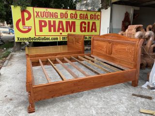 Giường ngủ 1m8x2m gỗ hương đá hàng siêu dày dặn (Bác Lương, Quảng Ninh)