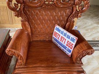 Bộ bàn ghế Hoàng Gia 6 món gỗ hương đá mặt bàn nguyên tấm đục sâu 1.5cm cực đẹp