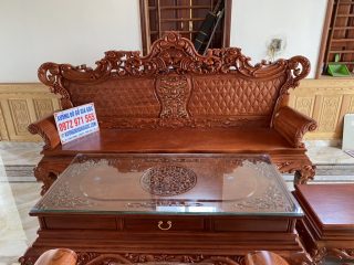 Bộ bàn ghế Hoàng Gia 6 món gỗ hương đá mặt bàn nguyên tấm đục sâu 1.5cm cực đẹp