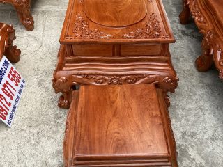 Bộ bàn ghế Hoàng Gia 6 món gỗ hương đá mặt bàn nguyên tấm đục sâu 1.5cm cực đẹp