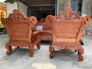 Bộ bàn ghế Hoàng Gia 6 món gỗ hương đá mặt bàn nguyên tấm đục sâu 1.5cm cực đẹp