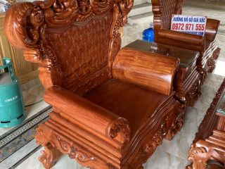 Bộ bàn ghế Hoàng Gia 6 món gỗ hương đá mặt bàn nguyên tấm đục sâu 1.5cm cực đẹp