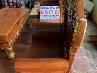 Bộ bàn ghế Hoàng Gia v3 gỗ gõ đỏ 6 món dát vàng (Chú Quyền, Ninh Bình)