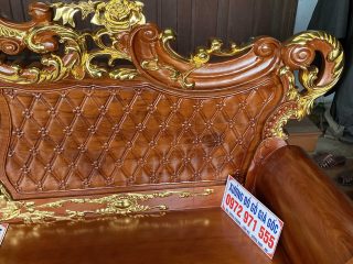 Bộ bàn ghế Hoàng Gia v3 gỗ gõ đỏ 6 món dát vàng (Chú Quyền, Ninh Bình)