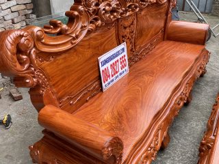 Bộ bàn ghế phòng khách Hoàng Gia v3 vách trơn gỗ hương đá siêu vân