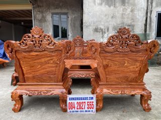 Bộ bàn ghế phòng khách Hoàng Gia v3 vách trơn gỗ hương đá siêu vân