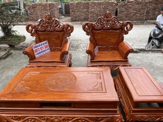 Bộ bàn ghế Hoàng Gia v3 gỗ hương đá vách trơn siêu vân (Anh Giang, Hà Nội)