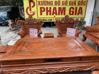 Bộ bàn ghế Hoàng Gia v3 gỗ hương đá 10 món đục 2 mặt cực đẹp