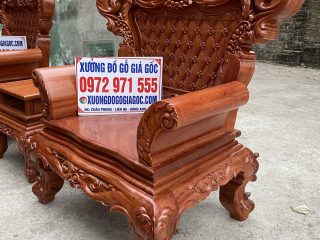 Bộ bàn ghế Hoàng Gia v3 gỗ hương đá 10 món đục 2 mặt cực đẹp