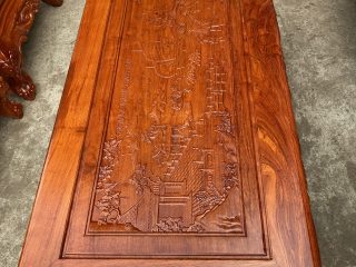 Bàn ghế hoàng gia v3 gỗ hương đá đục 2 mặt chương liền không chắp ghép