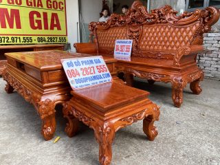 Bàn ghế hoàng gia v3 gỗ hương đá đục 2 mặt chương liền không chắp ghép