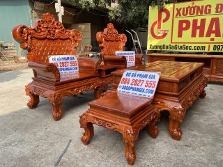 Bàn ghế hoàng gia v3 gỗ hương đá đục 2 mặt chương liền không chắp ghép