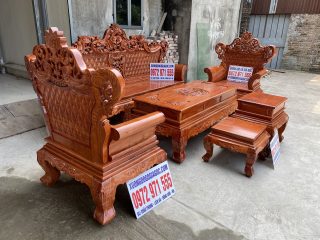Bộ bàn ghế Hoàng Gia v3 mặt ván tràn 6 món gỗ hương đá (Anh Điền, Ninh Bình)