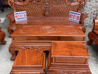 Bộ bàn ghế Hoàng Gia v3 mặt ván tràn 6 món gỗ hương đá (Anh Điền, Ninh Bình)
