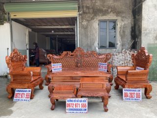 Bộ bàn ghế Hoàng Gia v3 mặt ván tràn 6 món gỗ hương đá (Anh Điền, Ninh Bình)