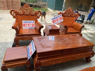 Bộ bàn ghế Hoàng Gia v3 mặt ván tràn 6 món gỗ hương đá (Anh Điền, Ninh Bình)