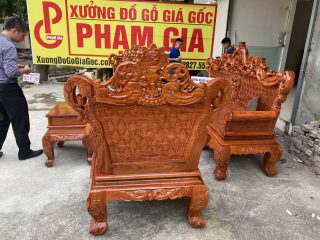 Bộ bàn ghế Hoàng Gia v3 mặt ván tràn 6 món gỗ hương đá (Anh Điền, Ninh Bình)