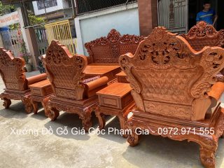 Bộ bàn ghế Hoàng Gia v4 chân 16cm gỗ hương đá 6 món và 10 món