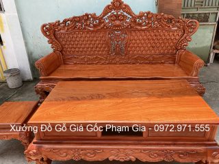 Bộ bàn ghế Hoàng Gia v4 chân 16cm gỗ hương đá 6 món và 10 món