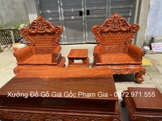 Bộ bàn ghế Hoàng Gia v4 chân 16cm gỗ hương đá 6 món và 10 món