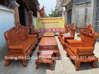 Bộ bàn ghế Hoàng Gia v4 chân 16cm gỗ hương đá 6 món và 10 món