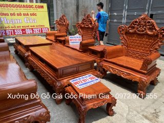 Bộ bàn ghế Hoàng Gia v4 chân 16cm gỗ hương đá 6 món và 10 món
