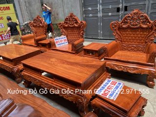 Bộ bàn ghế Hoàng Gia v4 chân 16cm gỗ hương đá 6 món và 10 món