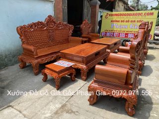 Bộ bàn ghế Hoàng Gia v4 chân 16cm gỗ hương đá 6 món và 10 món