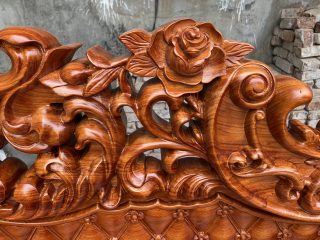 Bộ bàn ghế Hoàng Gia v4 gỗ hương đá 6 món mặt bàn đục hoa lá tây