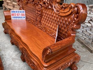 Bộ bàn ghế Hoàng Gia v4 gỗ hương đá 6 món mặt bàn đục hoa lá tây
