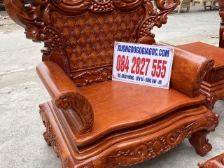 Bộ bàn ghế Hoàng Gia v4 gỗ hương đá 6 món mặt bàn đục hoa lá tây