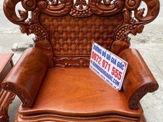 Bộ bàn ghế Hoàng Gia v4 gỗ hương đá 6 món mặt bàn đục hoa lá tây