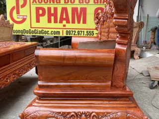 Bộ bàn ghế Hoàng Gia v4 gỗ hương đá 6 món mặt bàn đục hoa lá tây